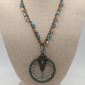 Vintage Sweet Romance Blue Crystal Art Nouveau Necklace